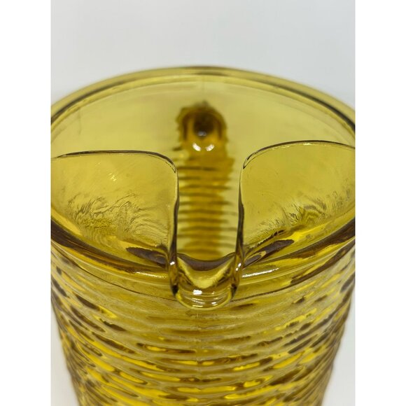 VTG Anchor Hocking Soreno Amber Glass Pitcher – Honey Amber 9"x7.5" Pressed 80s - Picture 3 of 8